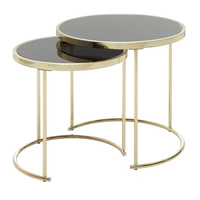 Image de FineBuy Design Table Verre métal 50 x cm Noir/Or Ensemble de 2 du canapé Moderne Basse en Salon Rond