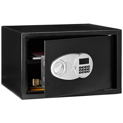 Image de Amazon Basics Coffre fort en acier avec Serrure à clavier numérique Pour sécuriser argent, espèces, bijoux, documents d&#039;identité, 34 litres, 43 cm (L) x 37 (P) 27 (H), noir