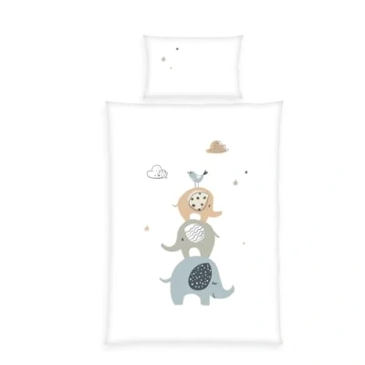 Image de Herding babybest Parure de Lit Éléphants, Taie d&#039;Oreiller 40 x 60 cm avec motif réversible, Housse Couette 100 135 cm, Fermeture éclair, 100% Coton/Renforcé