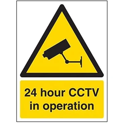 Image de vsafety 6e001an r &quot;Surveillance 24 heures en Fonctionnement Panneau d&#039;avertissement de sécurité, plastique rigide, Portrait, 150 mm x 200 mm, noir/jaune