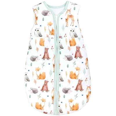Image de TupTam Gigoteuse Bébé tout au long de l&#039;année, certifiée OEKO TEX, 2.5 TOG, sans manches, rembourrée, Clairière cerf ours hibou hérisson renard, 68 74