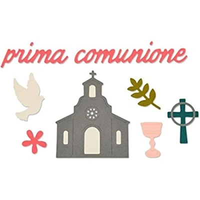 Image de Sizzix 662116 Set de 9 pièces Thinlits Die motif Première communion (en Italien) Métal/Acier au carbone Multicolore 23,5 x 8,1 0,2 cm