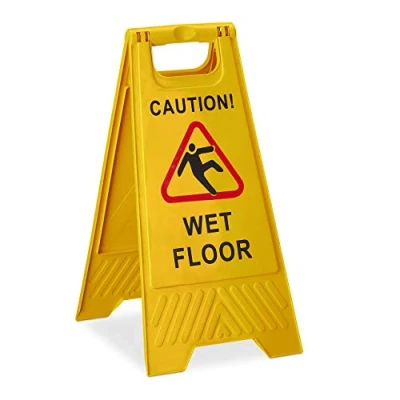 Image de relaxdays Panneau Sol Glissant, Anglais, Caution Wet Floor, Texte sur Les Deux côtés, chevalet attention, Pliant, Jaune