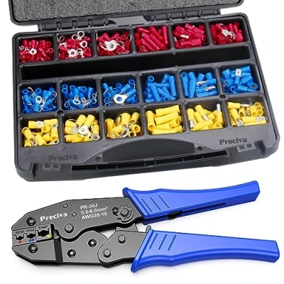 Image de Pince à Sertir Cliquet pour Cosses Pré Isolées, Preciva 700 Pieces Isolées de AWG20 10 (0,5 1,5mm²) (1,5 2,5mm²) (4 6mm²) avec 700PCS, 27 Types