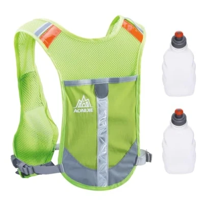 Image de TRIWONDER Gilet de Course Réfléchissant Sac Trail Veste Running à Dos Hydratation Léger pour Homme Femme Marathon Randonnée Vélo (Vert avec 2 Bouteilles d&#039;eau)