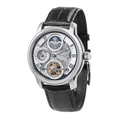 Image de Thomas Earnshaw Longitude Shadow ES 8063 01 Montre automatique pour homme Avec cadran argenté à mécanisme apparent et bracelet en cuir noir