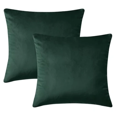 Image de Hafaa Lot de 2 housses coussin carrées en velours écrasé pour canapé, chambre à coucher avec fermeture éclair invisible (vert foncé, 45,7 x cm)