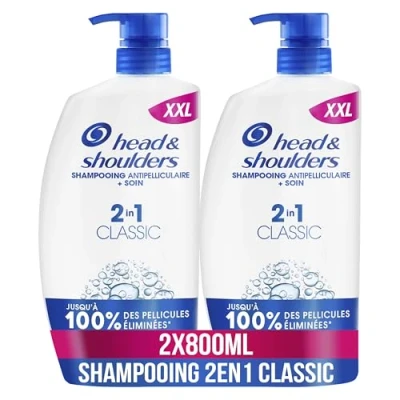 Image de Head &amp; Shoulders Classic 2 en 1 Shampoing Antipelliculaire, Tous Types de Cheveux, Pompe 2x800ml. Jusqu&#039;à 100% des Pellicules Éliminées, Cliniquement Prouvé. Usage Quotidien. Rafraîchissant