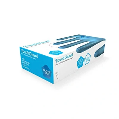 Image de TouchGuard Gants jetables en vinyle bleu, non poudré, boîte de 100, taille L