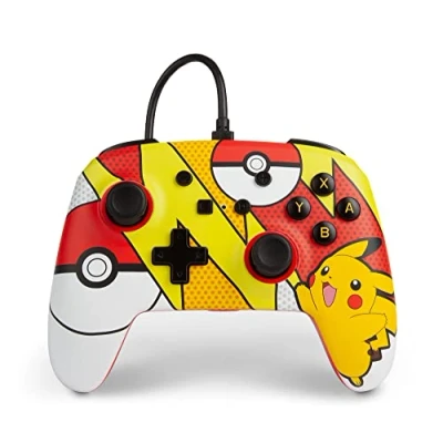 Image de PowerA manette filaire améliorée pour Nintendo Switch, modèle Switch OLED et Lite, accessoire de jeu, filaire, sous licence officielle Pokémon: Pikachu Pop Art