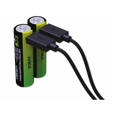Image de VERICO LoopEnergy AA 2550 Wiederaufladbare USB C Batterie 1,5V 2550mWh (1700mAh) Li ION, Schnellladung Via Anschluss in ca. 2 Stunden, 2er Pack AA, 1 Kabel A Auf x