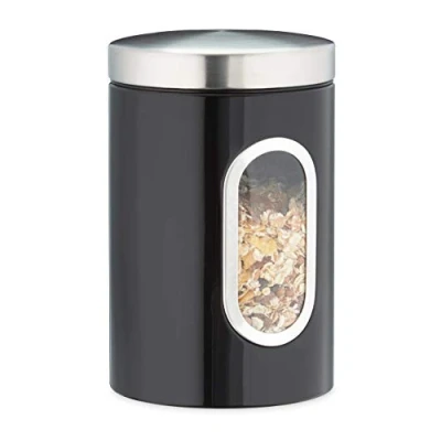 Image de Relaxdays Bocal, couvercle, fenêtre de visualisation, 1,4L, pour café, farine, pâtes, boîte stockage, métal, noir