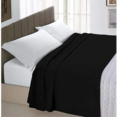 Image de Italian Bed Linen Max Color Drap supérieur en Coleur Unie, Coton, Noir, Maxy Double