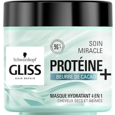 Image de Schwarzkopf Gliss Masque Soin Miracle Hydratant 4 en 1 Cheveux secs, abîmés 96% d&#039;ingrédients d&#039;origine naturelle Pot de 400ml