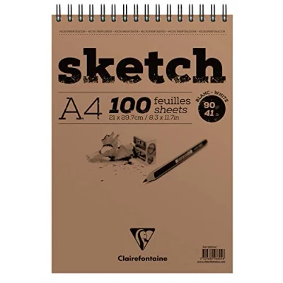 Image de Clairefontaine 96604C Bloc Spiralé en tête Papier Sketch 100 Feuilles Dessin Blanc au Grain Très Léger Détachables A4 21x29,7 cm 90g