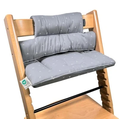 Image de LaLoona Coussin Chaise Haute Bebe pour Stokke Tripp Trapp Assise Bébé en Deux Parties, Testé Oeko TEX Standard 100, Lavable Machine Gris (Gris à Motifs)