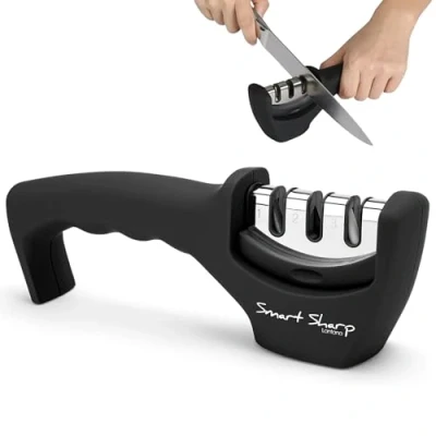 Image de Lantana Aiguiseur à 3 phases Smart Sharp pour couteaux de cuisine résultat professionnel/design ergonomique pierre céramique/carbure tungstène/diamant finition noire/chromée