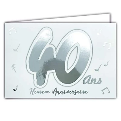 Image de Afie 69 2204 Carte 40 ANS Heureux ANNIVERSAIRE notes de musique qui brillent sur fond blanc ; Livrée avec enveloppe Format fermée 17x11,5cm