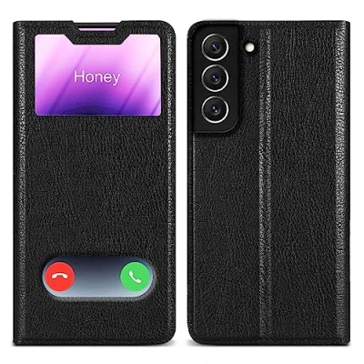Image de cadorabo Housse Compatible avec Samsung Galaxy S22 en Noir COMÈTE Coque de Protection Fermeture magnétique, Fonction Support et 2 fenêtres visualisation