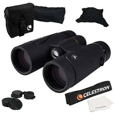 Image de Celestron 71404 TrailSeeker 8 x 42 mm Jumelles de Toit avec Objectif traité électriquement, Verre à Prisme BaK 4, boîtier léger en Alliage magnésium et étui Transport Souple, Noir