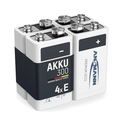 Image de ANSMANN Piles 6F22 9V 300 mAh NiMH rechargeables (lot de 4) Bloc alimentation à faible autodécharge et haute capacité idéales pour détecteur fumée, jouets, radios, etc.