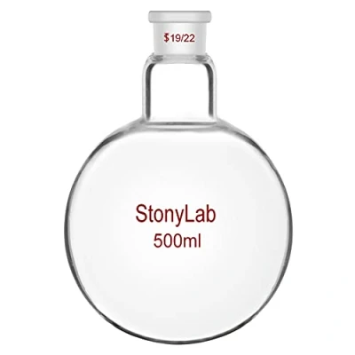 Image de StonyLab Borosilicaté Verre Simple cou Fond Rond Flasque RBF, Ballons de Laboratoire Single Neck Round Bottom Flask avec 19/22 Standard Cône Joint Extérieur 500ml