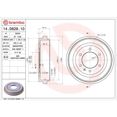 Image de BREMBO 14.D629.10 Tambours De Frein 254,1 ISUZU: D Max 1 Pickup,