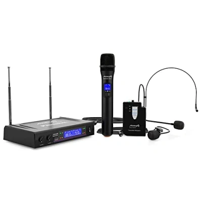 Image de Audibax Missouri 3000 Système de Microphones VHF sans Fil à Deux Lavallières pour Casque et d&#039;Indicateurs RF/AF Connecteurs Sortie XLR AUX
