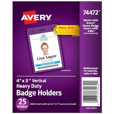 Image de Avery porte badge robuste, 10,2 x 7,6 cm, 25 badges verticaux (74472)