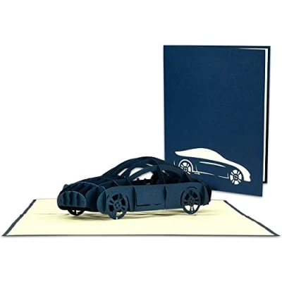 Image de LINPOPUP®, LIN17663, Carte POP UP 3D pliable pour nouvelle voiture, permis de conduire examen conduite d&#039;anniversaire avec motif voiture Chèque cadeau, N386