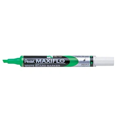 Image de Pentel Maxiflo Lot de 12 marqueurs effaçables à sec tableau blanc Pointe biseautée moyenne Encre liquide verte