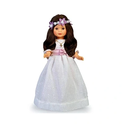 Image de Nancy Collection Communion, Poupée habillée Première Communion et Couronne Fleurs, brune, robe blanche, à offrir, Réédition 2023, Célèbre (NAL00000)