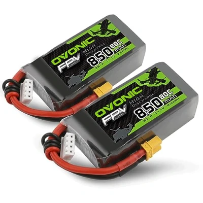 Image de OVONIC 3S Lot de 2 batteries Lipo 80C 850 mAh avec XT30 pour avion, quadcoptère, hélicoptère, drone course FPV