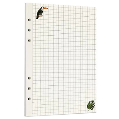 Image de Zelten Recharge de papier perforé multicolore 45 feuilles 90 pages Pour reliure à 6 trous Journal intime rechargeable (A5, Rainforest Squared)