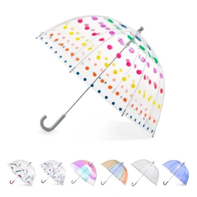 Image de Totes Parapluie transparent à bulles pour enfant avec poignée facile prendre en main, Pois, Kids 38&quot; Canopy, auvent forme de dôme, design léger,