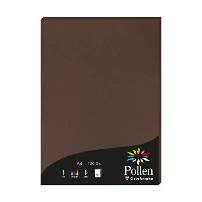 Image de Clairefontaine 4202C Étui de 50 Feuilles Format A4 (21x29,7cm) 120g/m² Coloris Cacao Papier d&#039;Invitation Evènements et Correspondance Gamme Pollen Premium Lisse