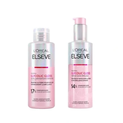 Image de L&#039;Oréal Paris Elvive Glycolic Gloss Sérum sans Rinçage pour Cheveux Poreux et Ternes 150ml Brillance Intensive Durable + Traitement Laminant à L&#039;Acide Glycolique en 5 Minutes 200ml 2 Flacons