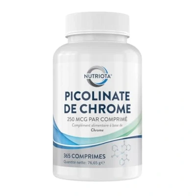 Image de Complément alimentaire Picolinate de chrome 250 mcg 365 Comprimés haute concentration Adapté aux végétaliens Fabriqué au Royaume Uni par Nutriota