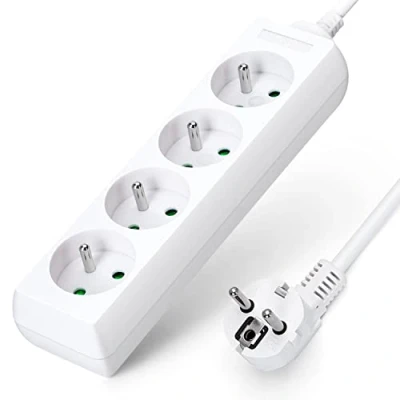 Image de Aigostar Multiprises 4 Prises 16A 2P + E Extension D&#039;alimentation de 1.5 Mètre Câble et Sécurité Enfant Blanc
