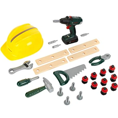 Image de Theo Klein 8417 Set de Bricolage Bosch, 37 pièces avec visseuse : bruitage, Fonction Lumineuse, Deux Sens Rotation, etc. Nombreux Accessoires Dont Un Casque pour Enfants dès 3 Ans
