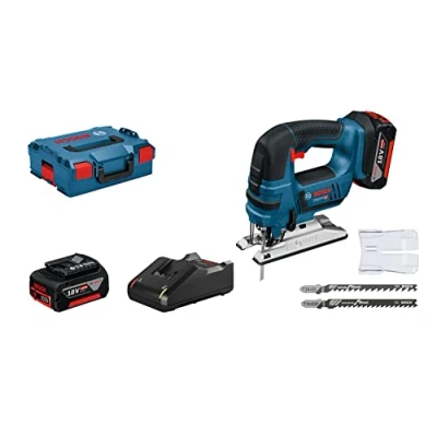 Image de Bosch Professional 18V System scie sauteuse sans fil GST LI B (avec 2 batteries 4,0 Ah, chargeur rapide, 3 lames, capot de recouvrement, dans L BOXX 136)