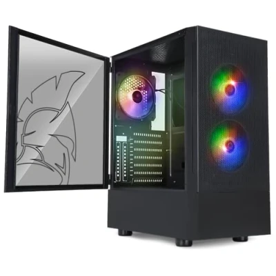 Image de EMPIRE GAMING Boitier PC Gamer Sapphire ARGB Moyenne Tour ATX/Micro ATX/ITX Porte Latérale en Verre Trempé 3 Ventilateurs pins 5 Volts LED RGB Adressable 120MM MB Sync Noir