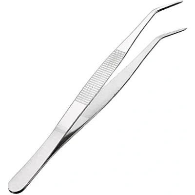Image de MMOBIEL Pince en acier inoxydable 20 cm / 8 pouces avec une extrémité incurvée et dentelée à 60 degrés professionnelle usages multiples pour le travail industriel, l&#039;utilisation laboratoire