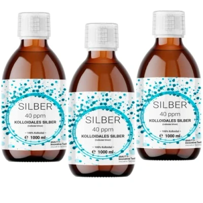 Image de 3 x 1000 ml d&#039;argent colloïdal (40 ppm) dans une bouteille en verre ambré eau ultra pure 100 %