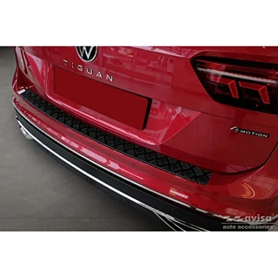 Image de Protection de seuil arrière en Aluminium Noir Mat Compatible avec Volkswagen Tiguan II INCL. Allspace &amp; R Line 2016 2020 FL &#039;Riffled Plate&#039;
