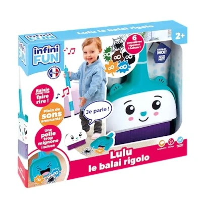 Image de Infini Fun Lulu Le Balai Rigolo Premier Qui Parle lorsqu’on balaie ! Set Complet avec balais, la Pelle et des poussières rigolotes Jouets d&#039;imitation pour Enfants dès 2 Ans