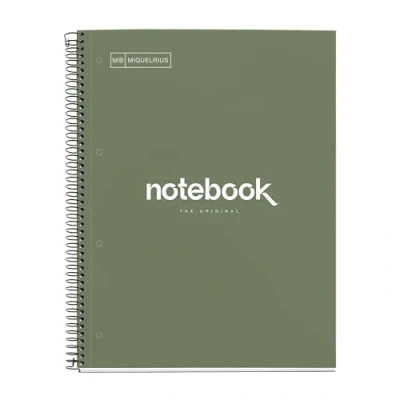 Image de Miquelrius Cahier A4 Carnet de Notes Emotions, 80 Feuilles 90 g/m², Grille 5 x mm, 1 Bande couleur, Spirale microperforée, Couverture extra dure, 4 Trous, Couleur Vert