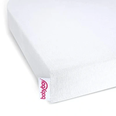 Image de Babybay Drap housse de luxe en coton biologique pour modèles avec extension latérale Original, Maxi, Midi et Boxspring, blanc, 89 x 65 cm (1 unité)
