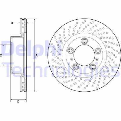 Image de DELPHI BG4813C Disque de frein 330 28 5 ventilé revêtu à haute teneur en carbone sans roulement roue, bague ABS PORSCHE: 911 Coupe