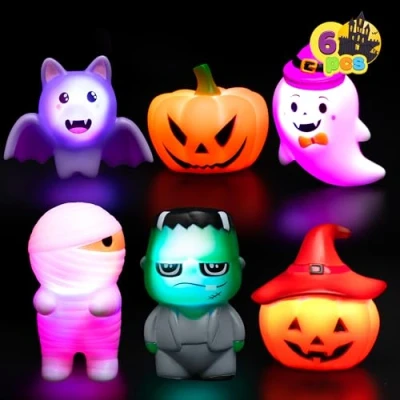 Image de JOYIN Lot de 6 jouets bain lumineux d&#039;Halloween, à thème lumière LED clignotante,jouets baignoire flottants pour bébé,jeux d&#039;eau tout petits,fête piscine